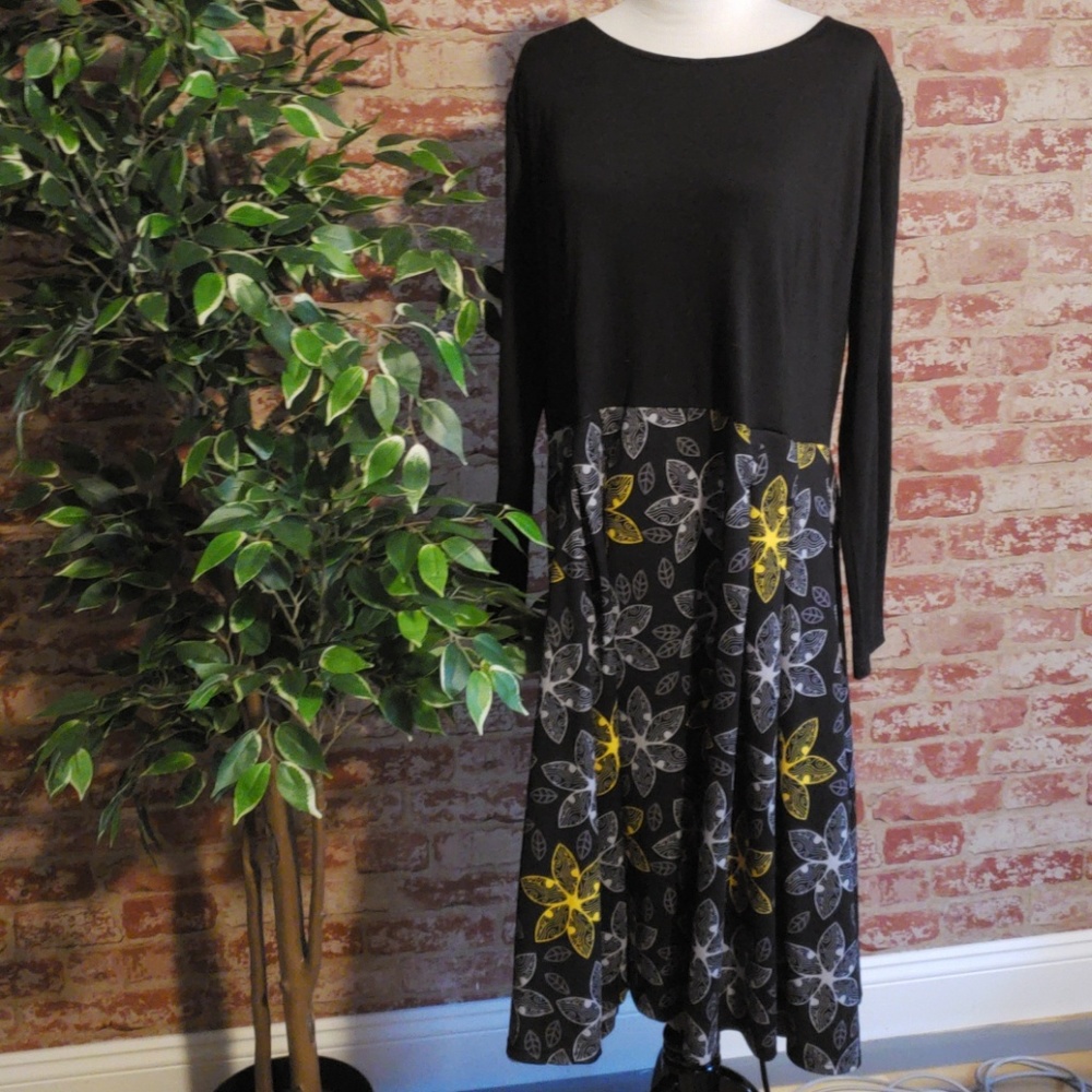 Black Long Sleeve Dress with Floral Skirt